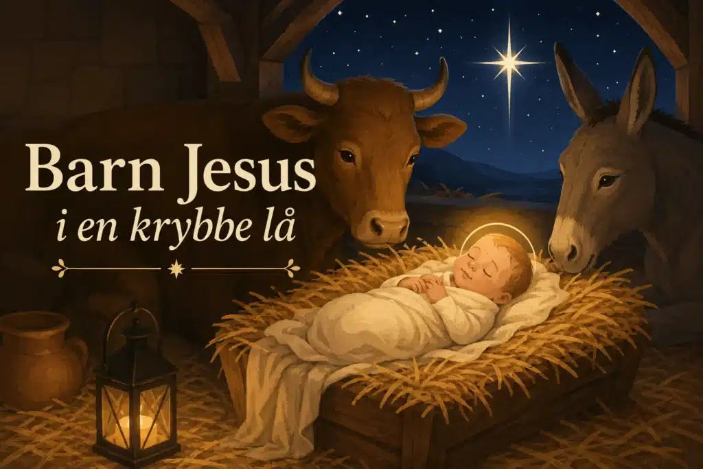 Barn Jesus i en krybbe lå